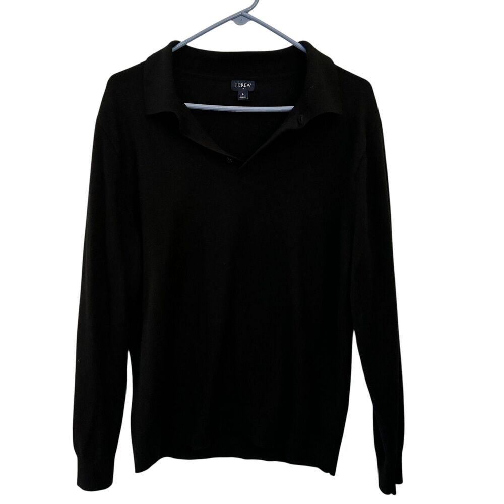 J. Crew Men's Black Merino Wool Blend‎ Henley Sweater Size L